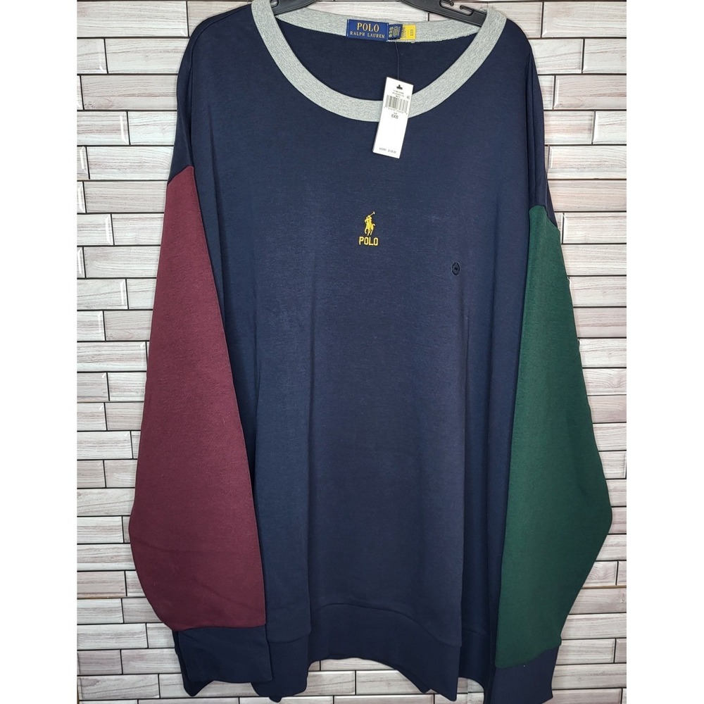 Polo Ralph Lauren Sweatshirt Mens 6XB Blue Color-Block Yellow Pony NWT MSRP $138 - Picture 2 of 12